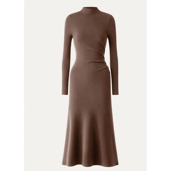 OGL MOVE Dresses & Skirts - OGL Mid Thermal Mockneck Brown Midi Dress With Ruched Side XS